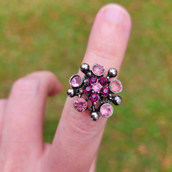 Purple Pink Plush Gemstone Silver Ring One Size Fits All - Picture 4 of 10